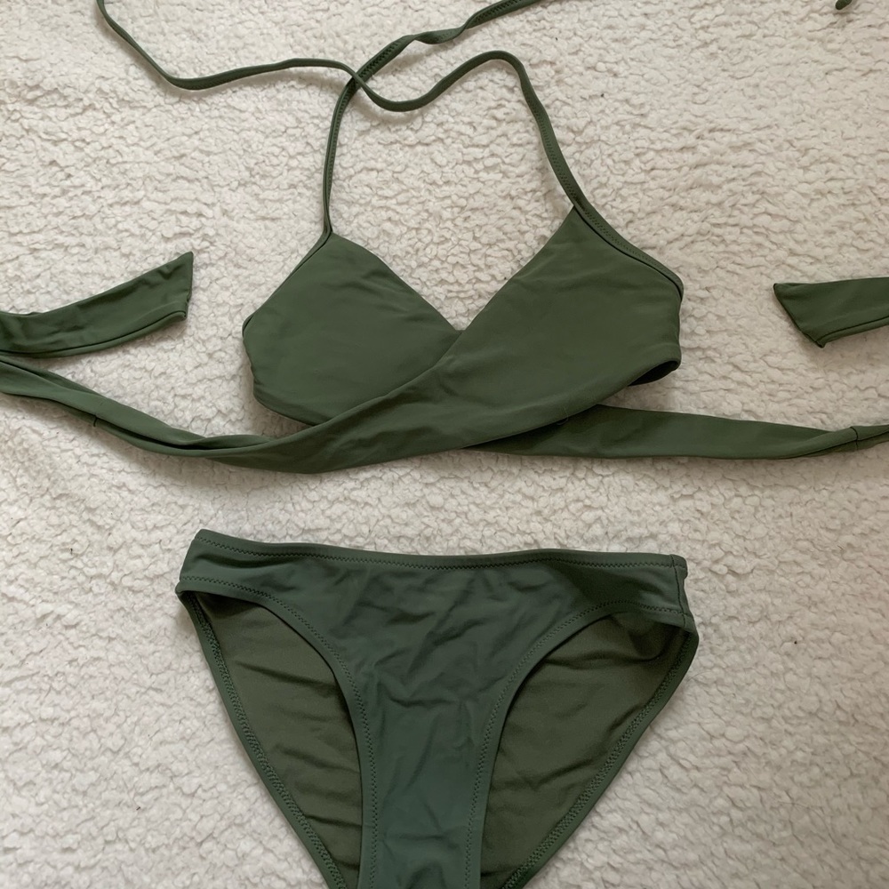 Green tie around bikini set
